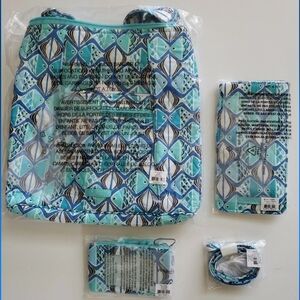 Vera Bradley Hipster GO FISH BLUE Bag 4 pc set Lanyard, Zip ID & Sunglass Case